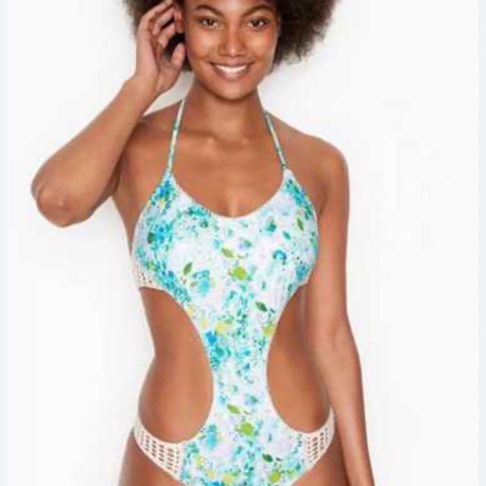 Victoria’s Secret Swim monokini crotchet blue floral